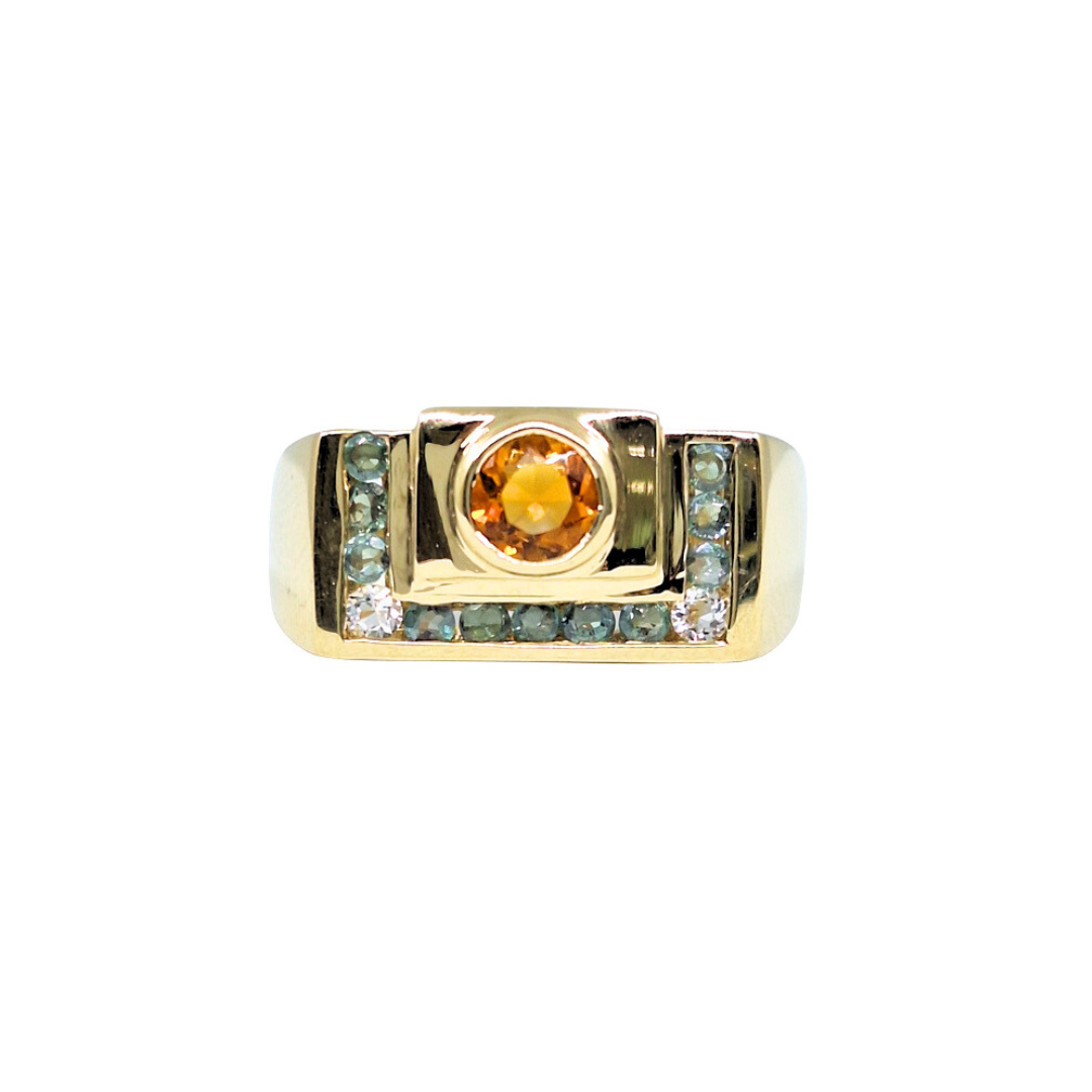 9ct Gold Gents Multi Stone Signet Ring