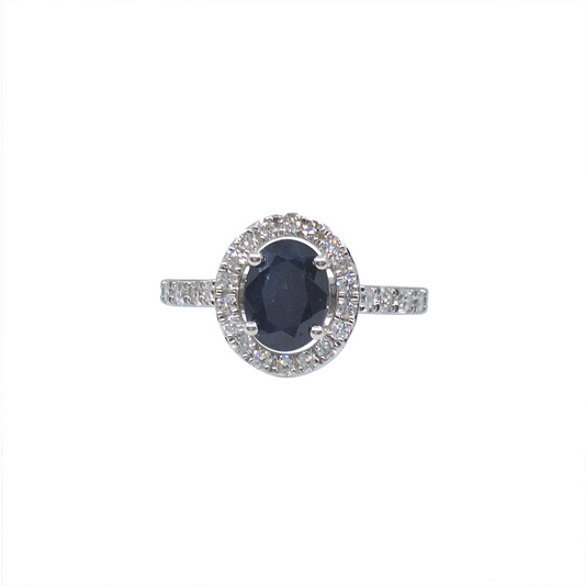 9ct White Gold Sapphire & Diamond Halo Ring