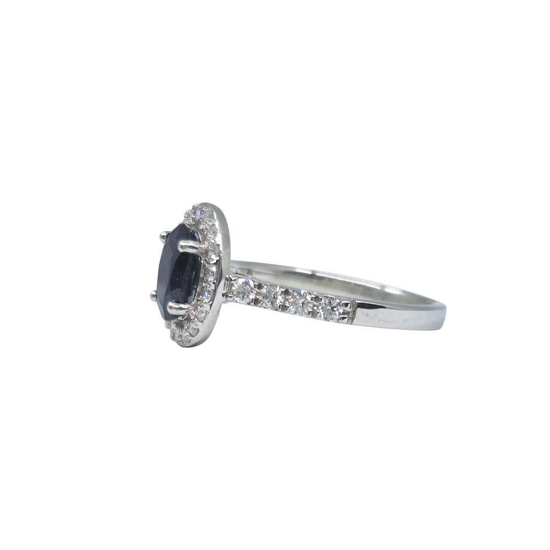 9ct White Gold Sapphire & Diamond Halo Ring