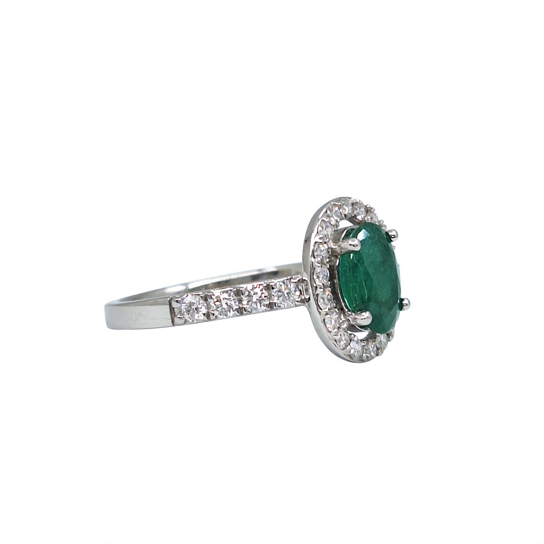 9ct White Gold Emerald & Diamond Halo Ring