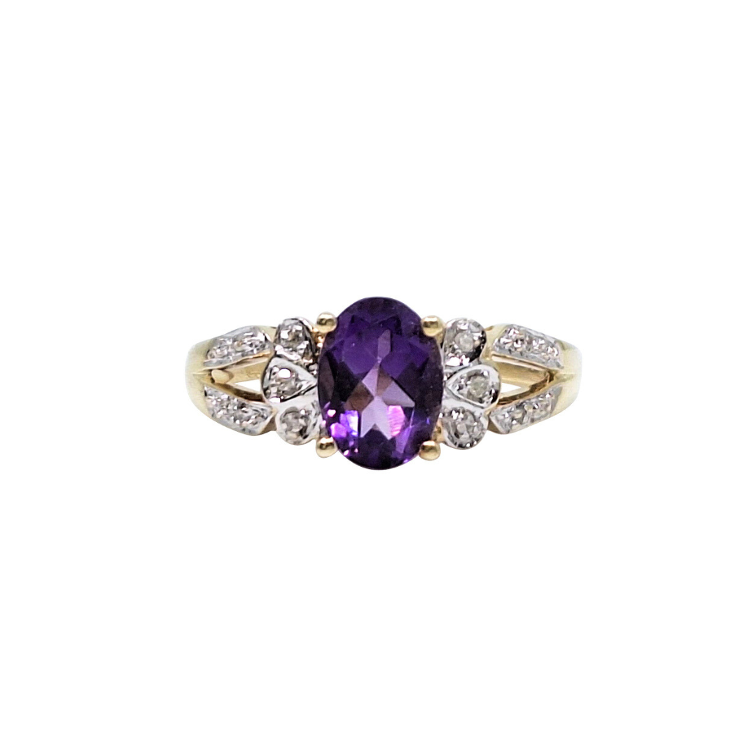 9ct Gold Amethyst & Diamond Dress Ring