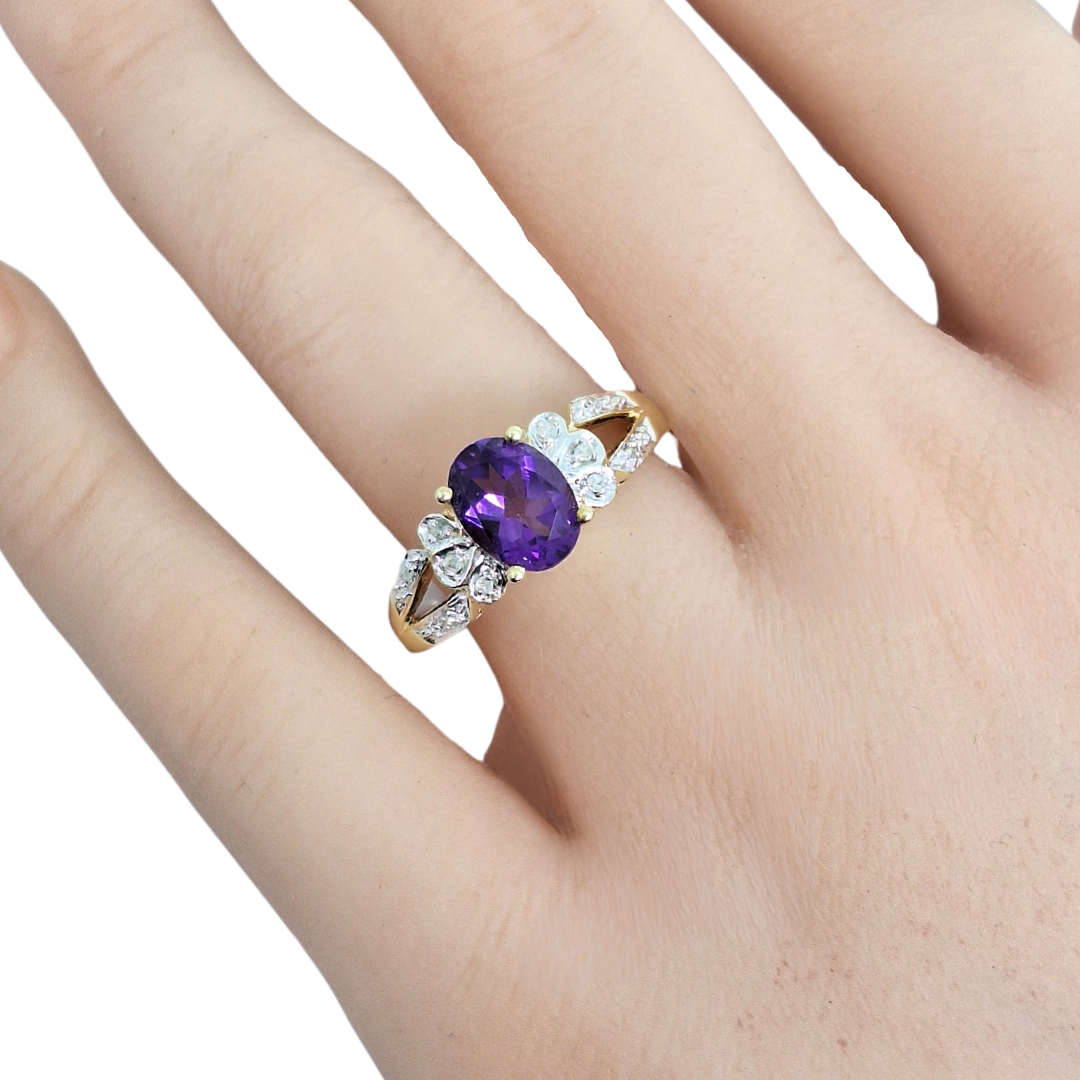 9ct Gold Amethyst & Diamond Dress Ring