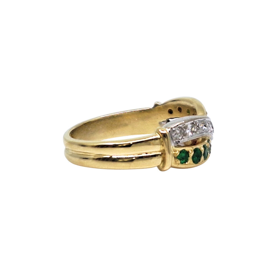 18ct Gold Emerald & Diamond Crossover Ring