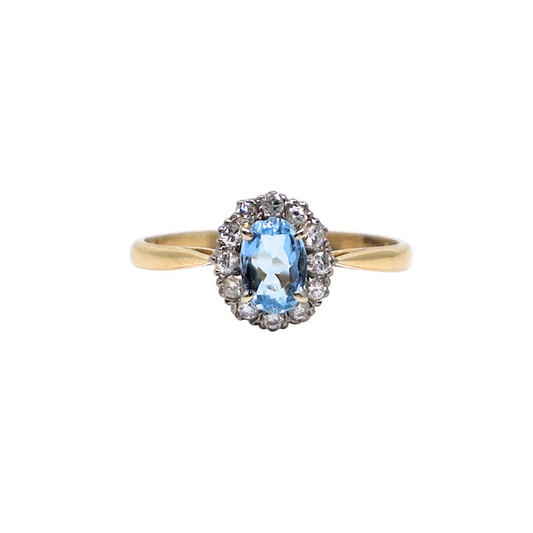 18ct Aquamarine & Diamond Cluster Ring