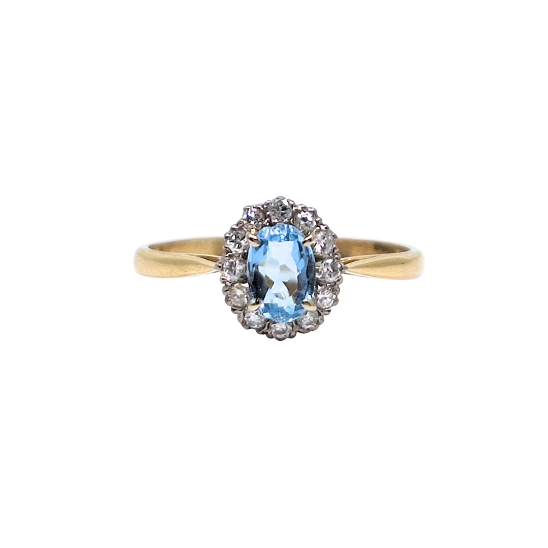 18ct Gold Aquamarine & Diamond Cluster Ring