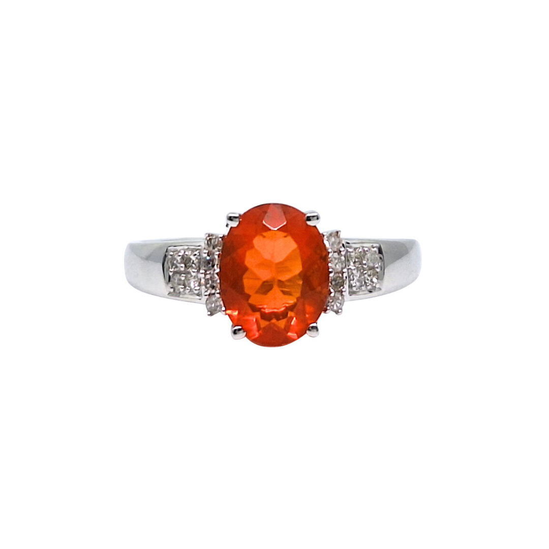 18ct White Gold Fire Opal & Diamond Ring