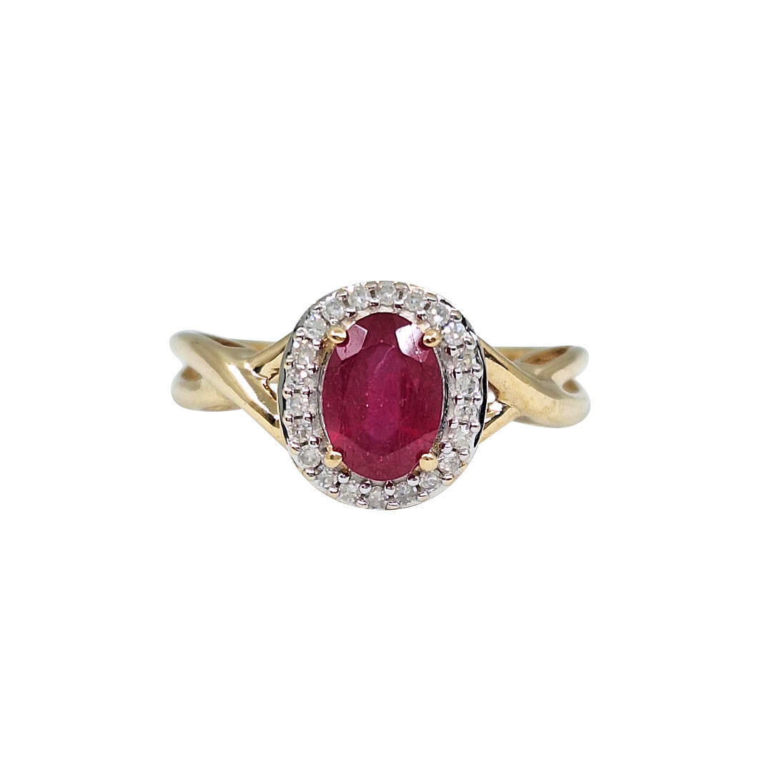 9ct Yellow Gold Ruby & Diamond Halo Ring