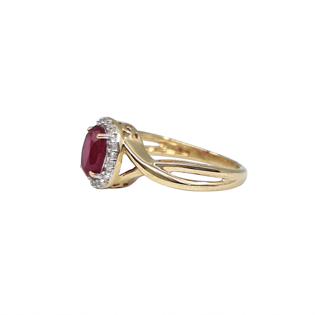 9ct Yellow Gold Ruby & Diamond Halo Ring