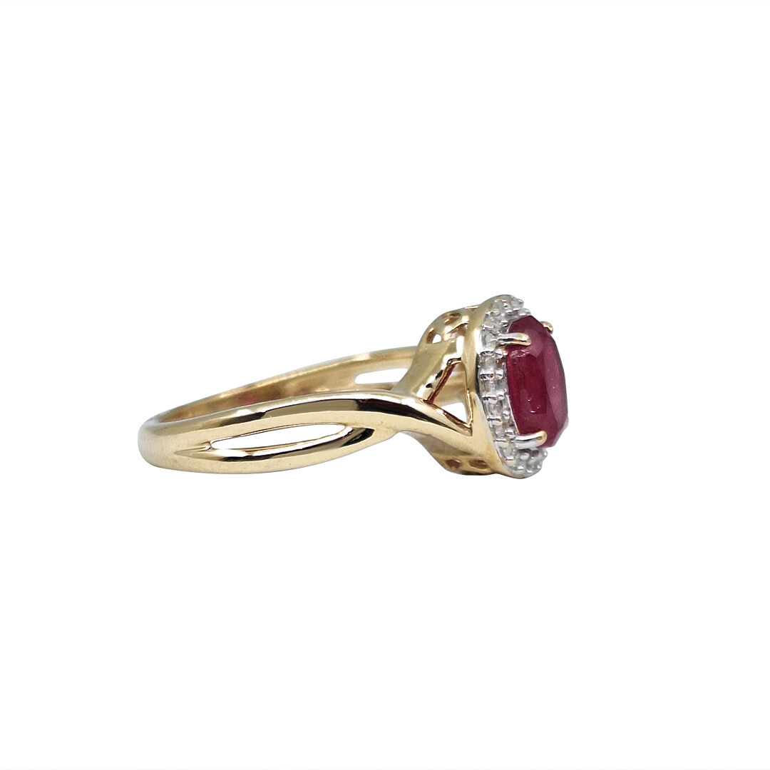 9ct Yellow Gold Ruby & Diamond Halo Ring