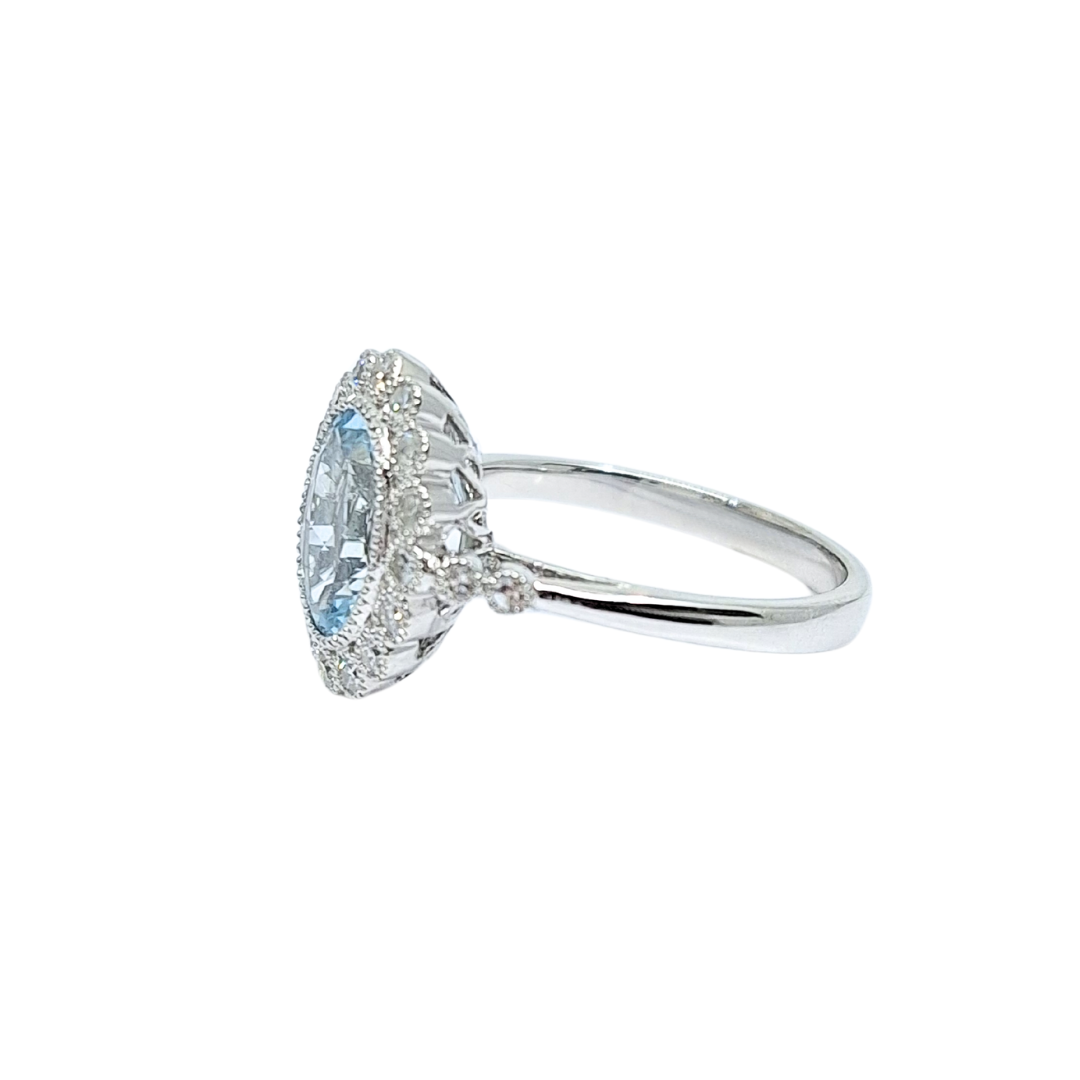9ct White Gold Aquamarine & Diamond Cluster Ring