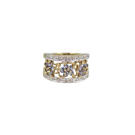 9ct Yellow Gold Tanzanite & Diamond Fancy Band Ring