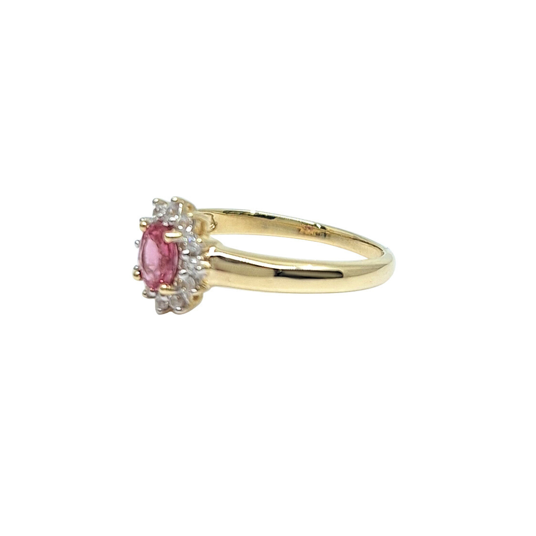 9ct Yellow Gold Pink Tourmaline and Diamond Cluster Ring