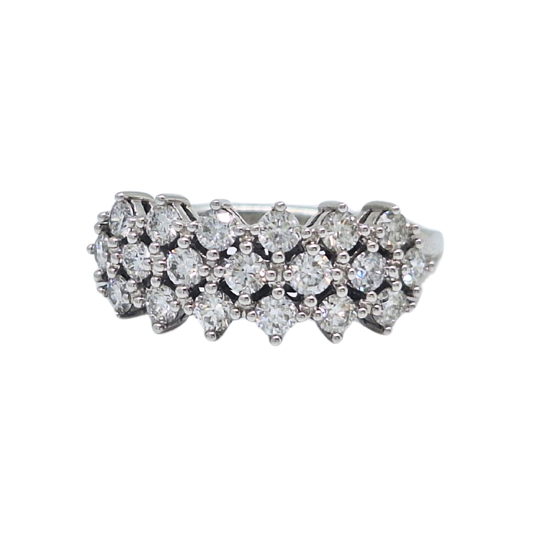 14ct White Gold Three Row Diamond Band Ring