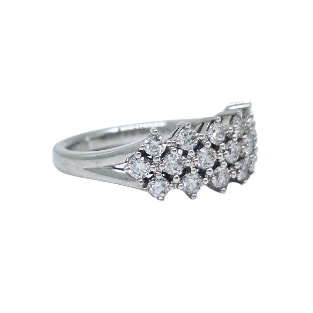 14ct White Gold Three Row Diamond Band Ring
