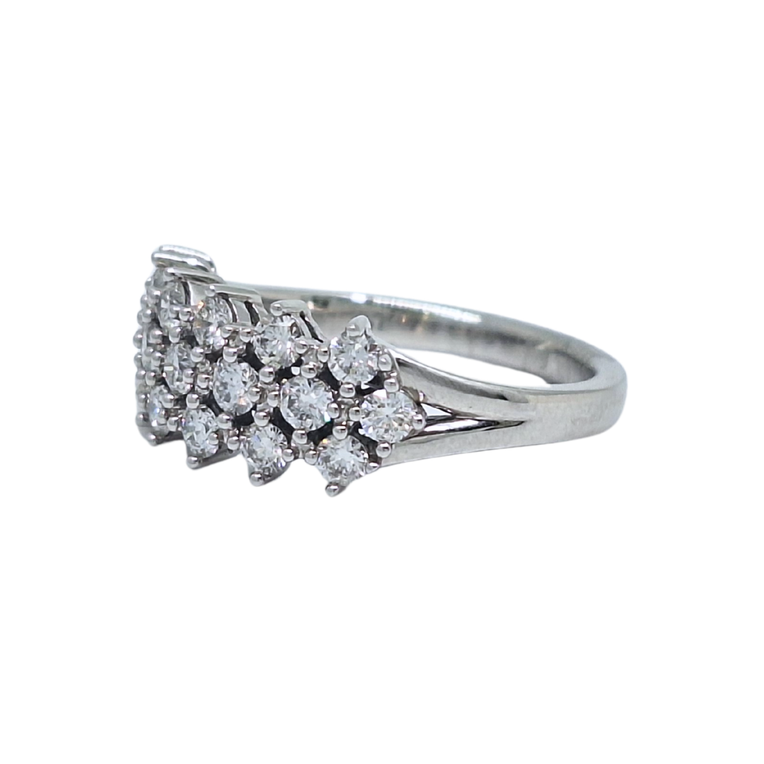14ct White Gold Three Row Diamond Band Ring