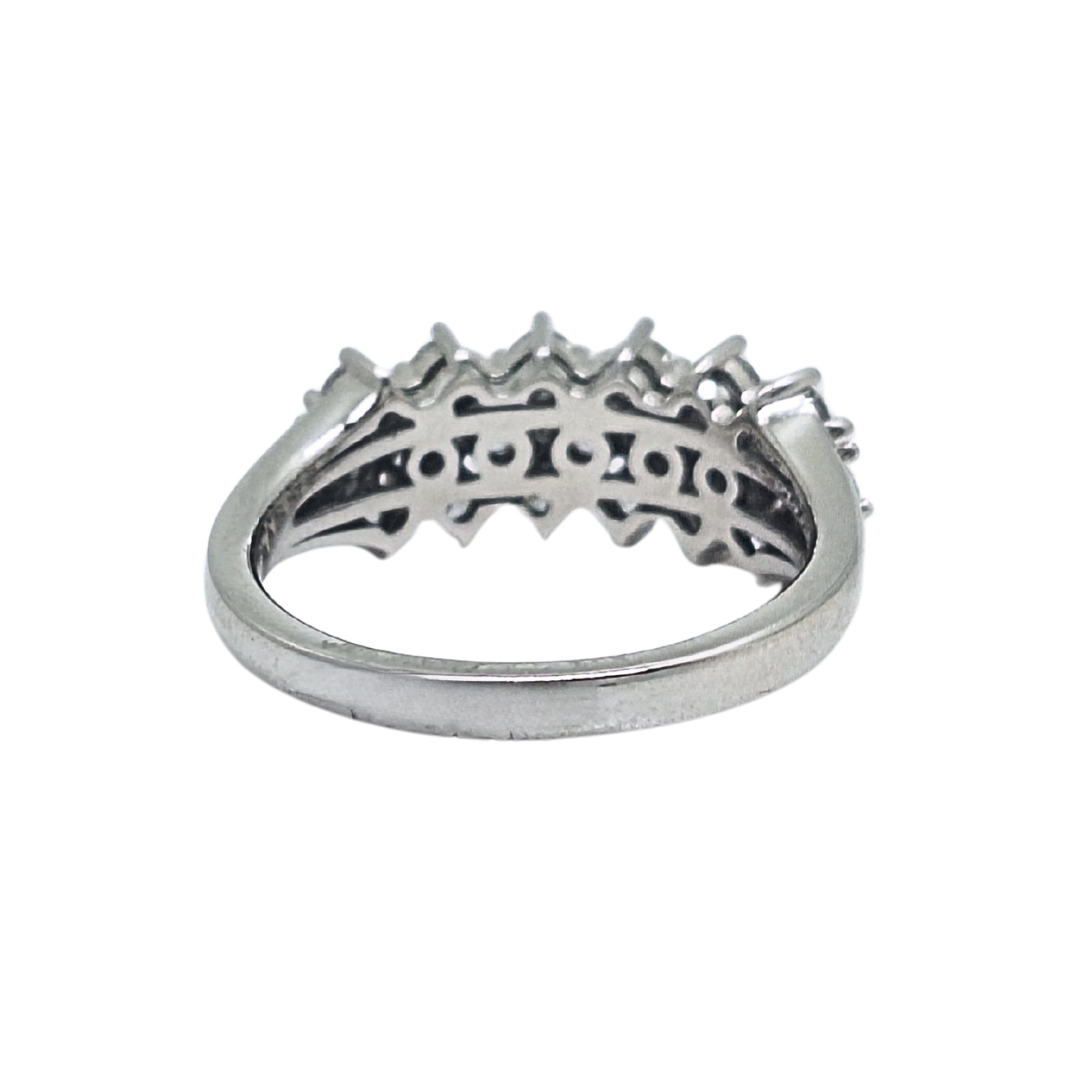 14ct White Gold Three Row Diamond Band Ring