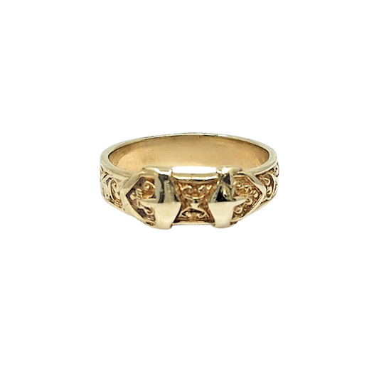 9ct Yellow Gold Engraved Buckle Ring