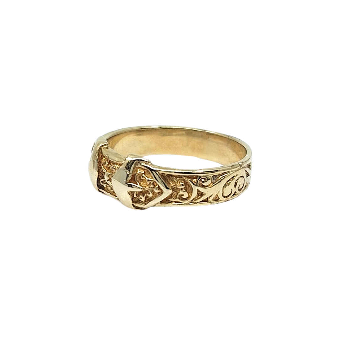 9ct Yellow Gold Engraved Buckle Ring