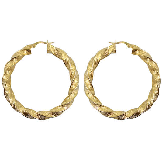 9ct Yellow Gold Large Twist Hoops