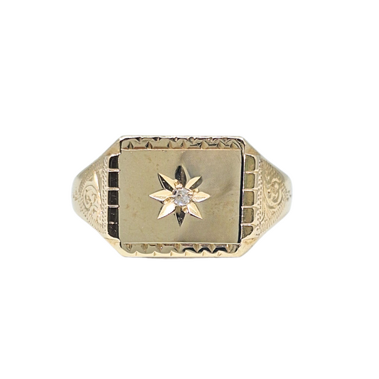 9ct Yellow Gold Diamond Set Signet Ring