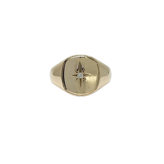 9ct Yellow Gold Diamond Set Signet Ring