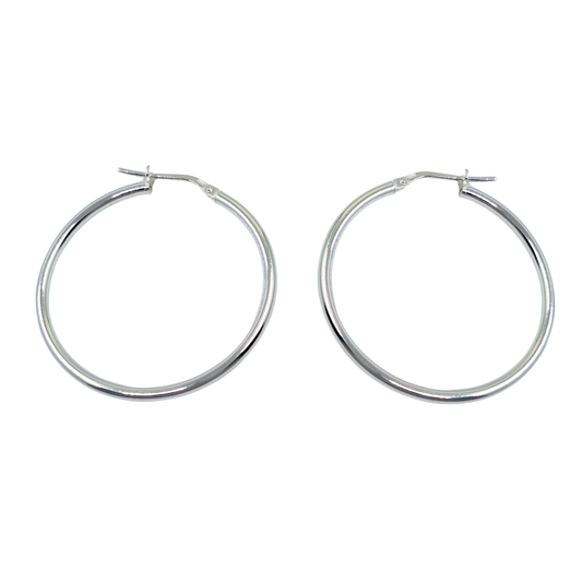 Silver 35mm Plain Hoop Earrings