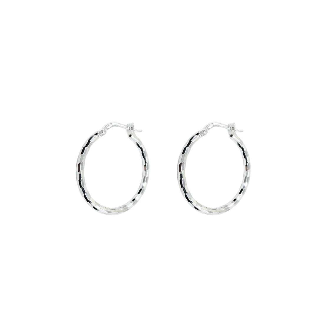 Silver Faceted Hoop Creole Earrings