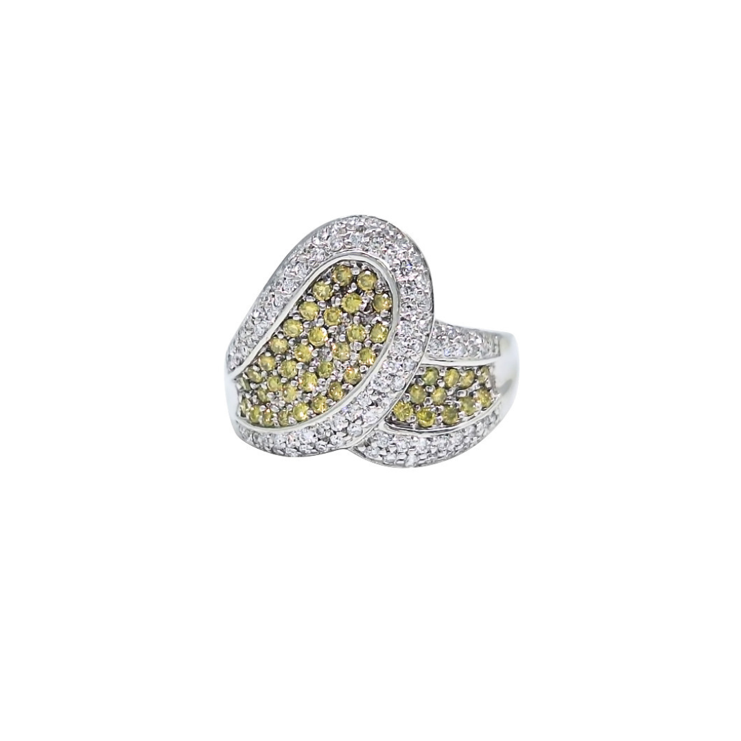 18ct White Gold Yellow & White Diamond Crossover Ring