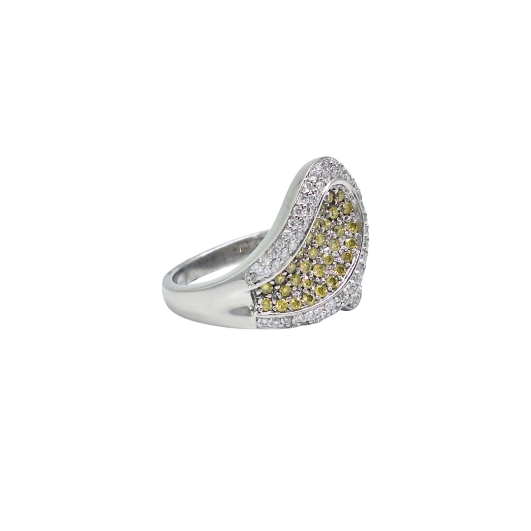 18ct White Gold Yellow & White Diamond Crossover Ring