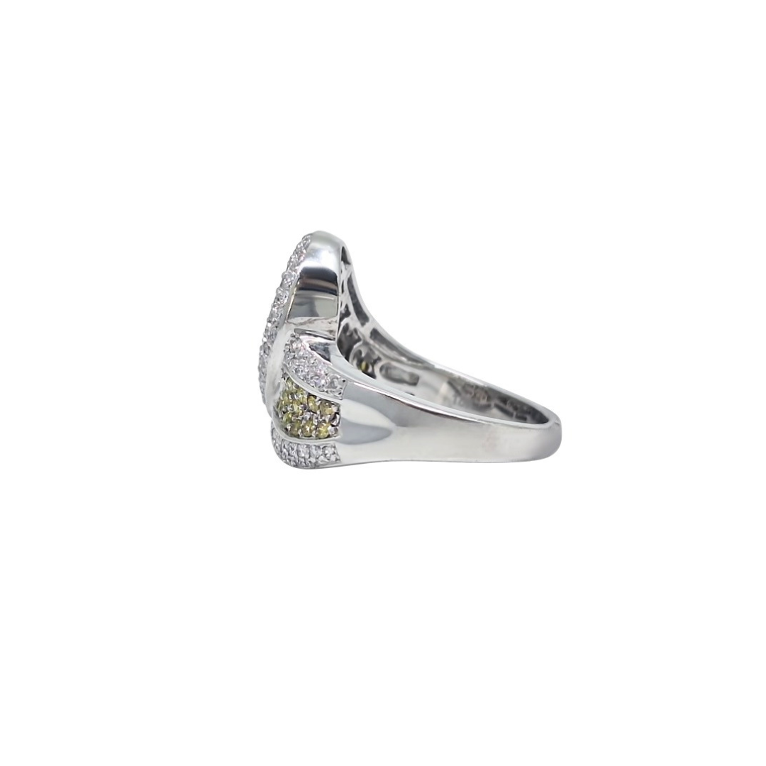18ct White Gold Yellow & White Diamond Crossover Ring