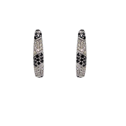 9ct White Gold Black & White Diamond Drop Earrings