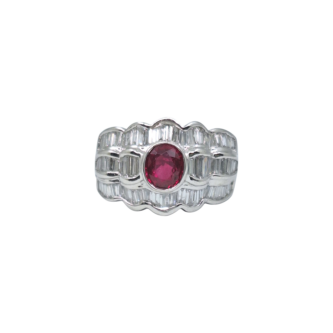 18ct White Gold Ruby & Diamond Band Ring