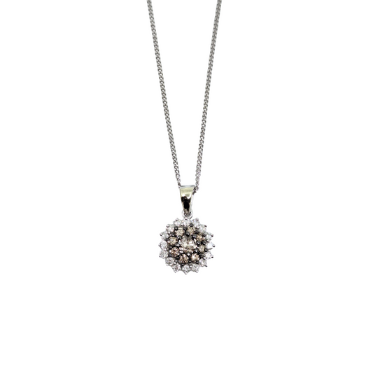 9ct White Gold Diamond Cluster Pendant