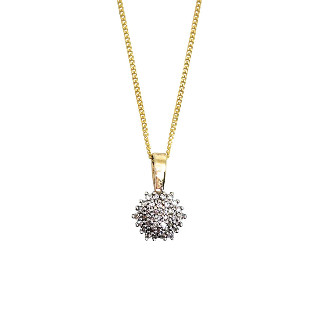 9ct Yellow Gold Diamond cluster Pendant & Earring Set