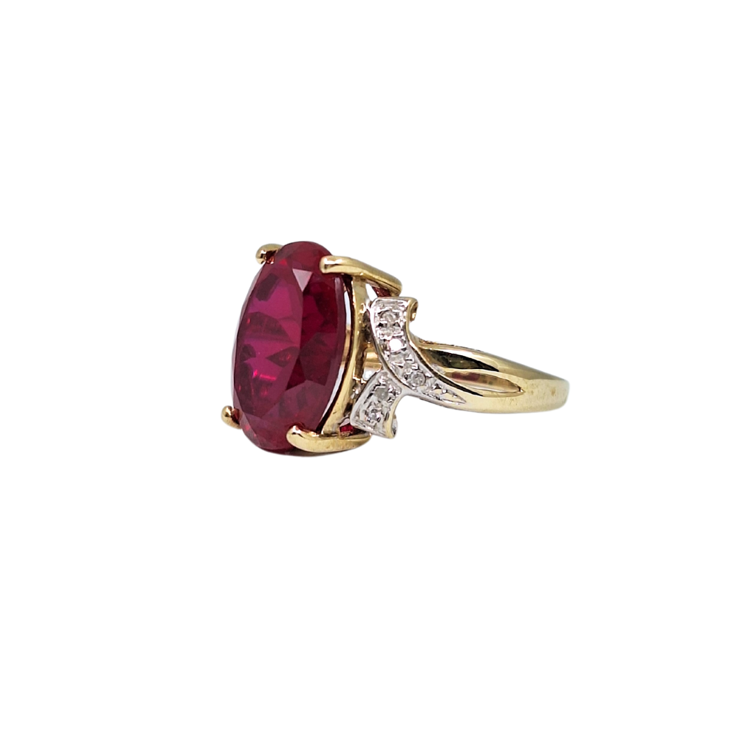 9ct Gold Synthetic Red Stone & Diamond Ring