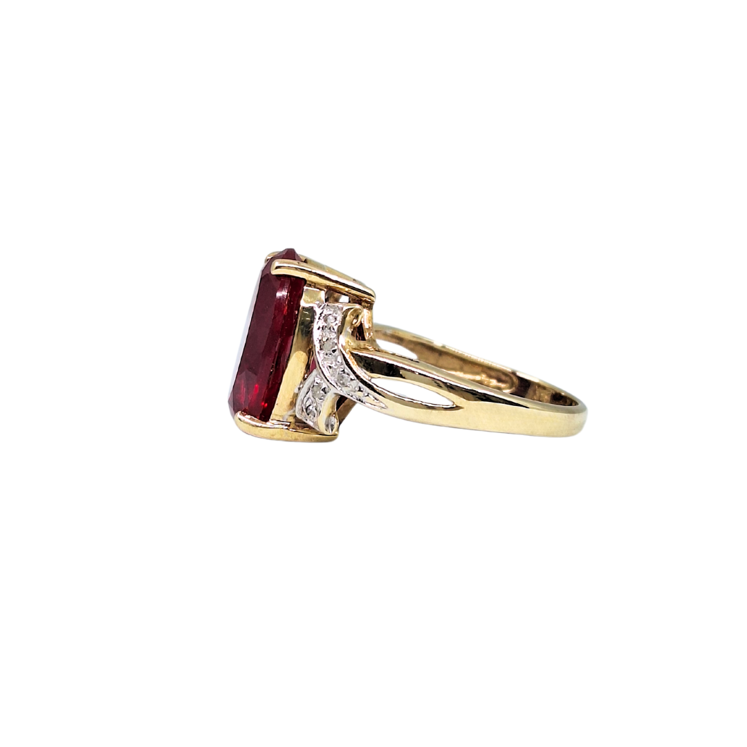 9ct Gold Synthetic Red Stone & Diamond Ring