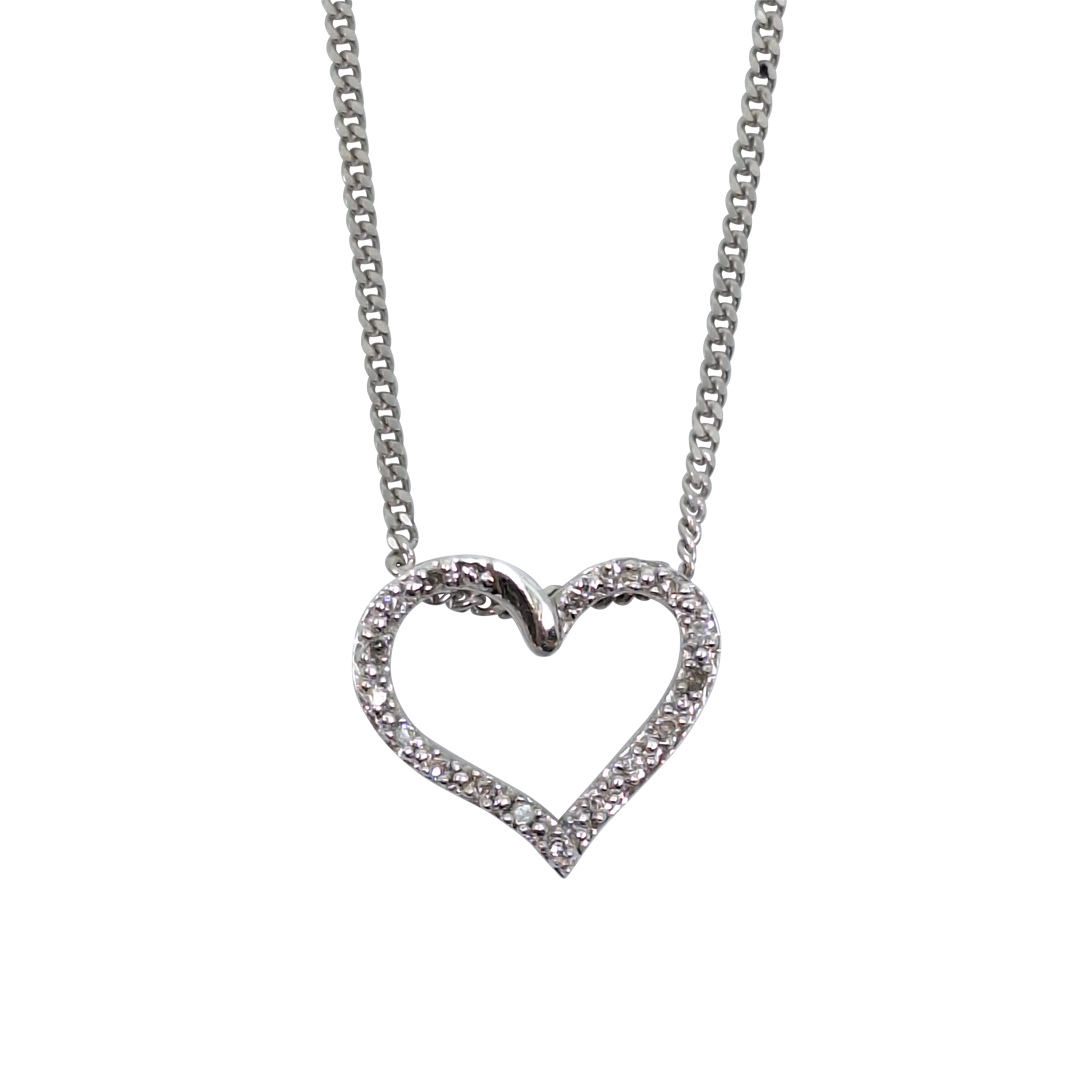 9ct White Gold Diamond Heart Pendant