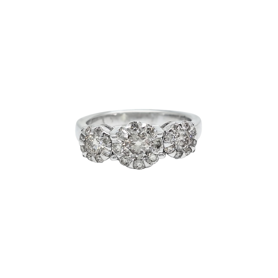 9ct White Gold Three Stone Diamond Halo Ring 1.08ct