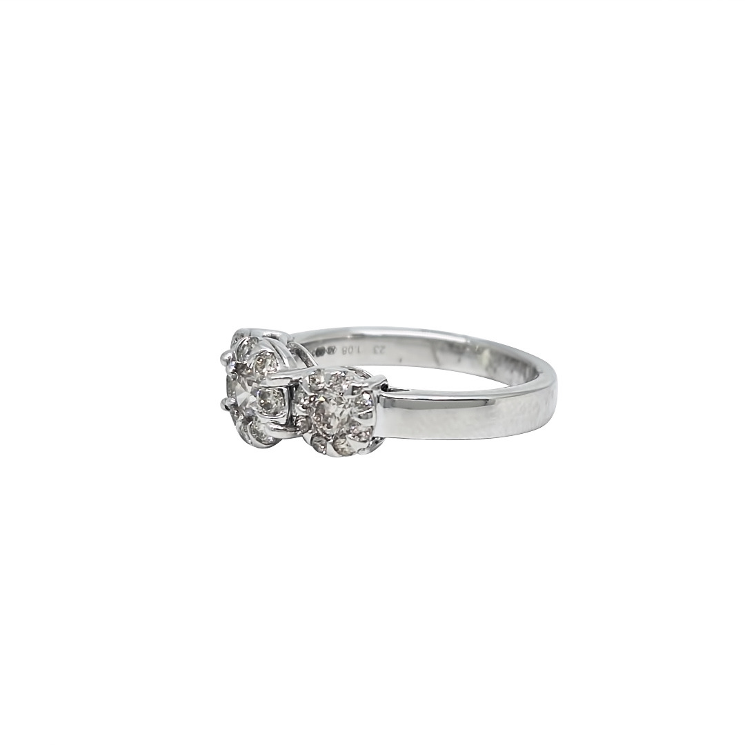 9ct White Gold Three Stone Diamond Halo Ring 1.08ct