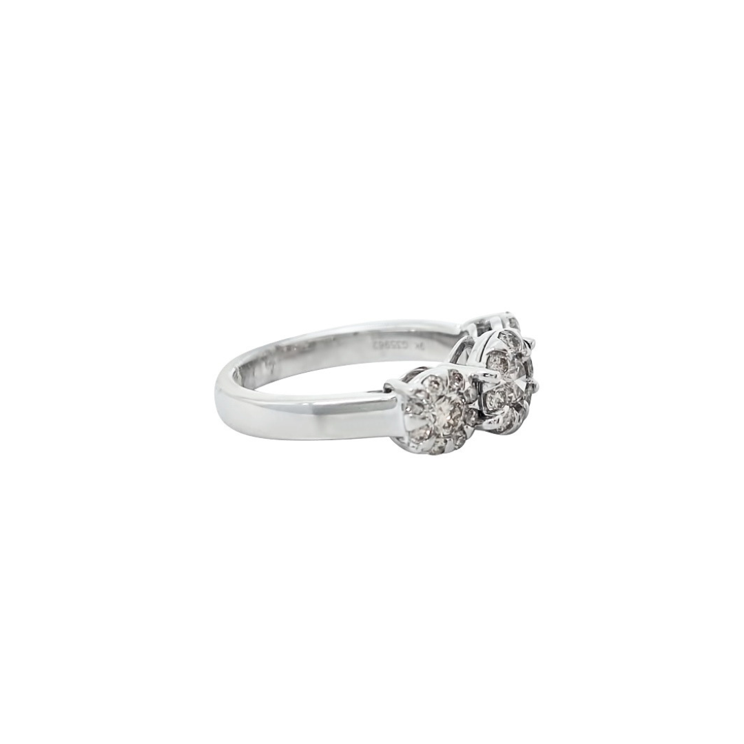 9ct White Gold Three Stone Diamond Halo Ring 1.08ct