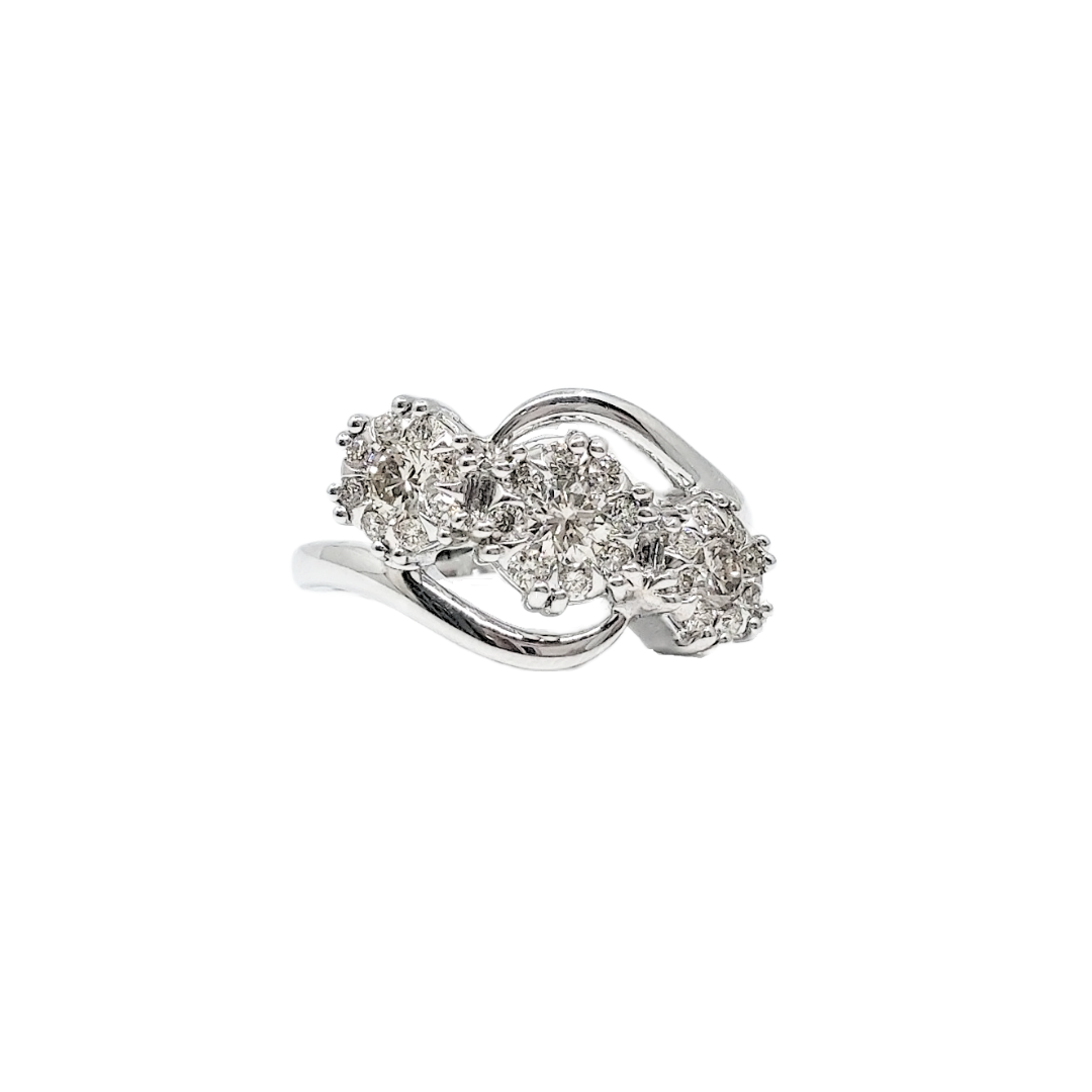 9ct White Gold & Diamond Triple Cluster Ring