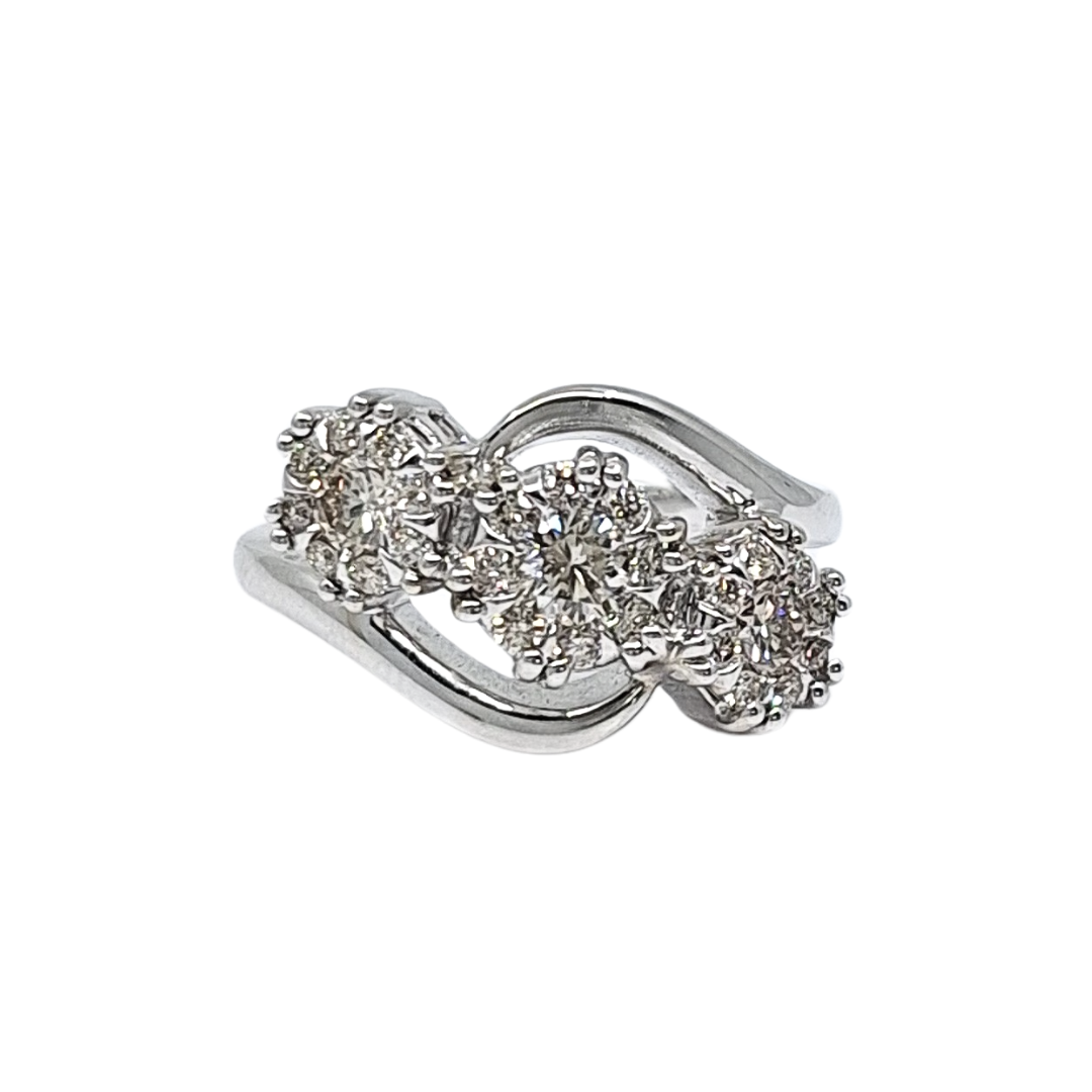 9ct White Gold Three Stone Diamond Halo Ring 1.00ct