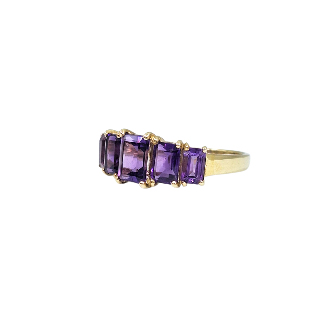 9ct Gold & Amethyst Five Stone RIng
