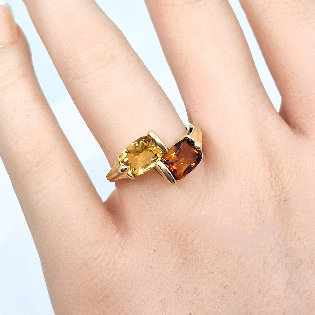 9ct Yellow Gold Two Stone Citrine Ring