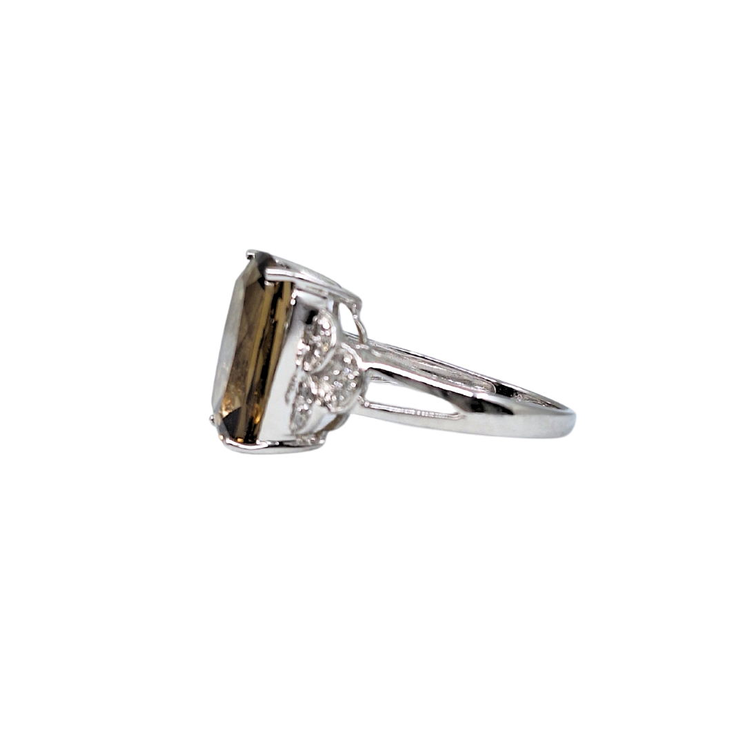 9ct White Gold Smokey Quartz & Diamond Ring