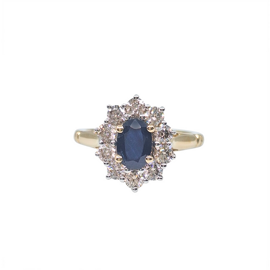 9ct Yellow Gold Sapphire & Diamond Cluster Ring