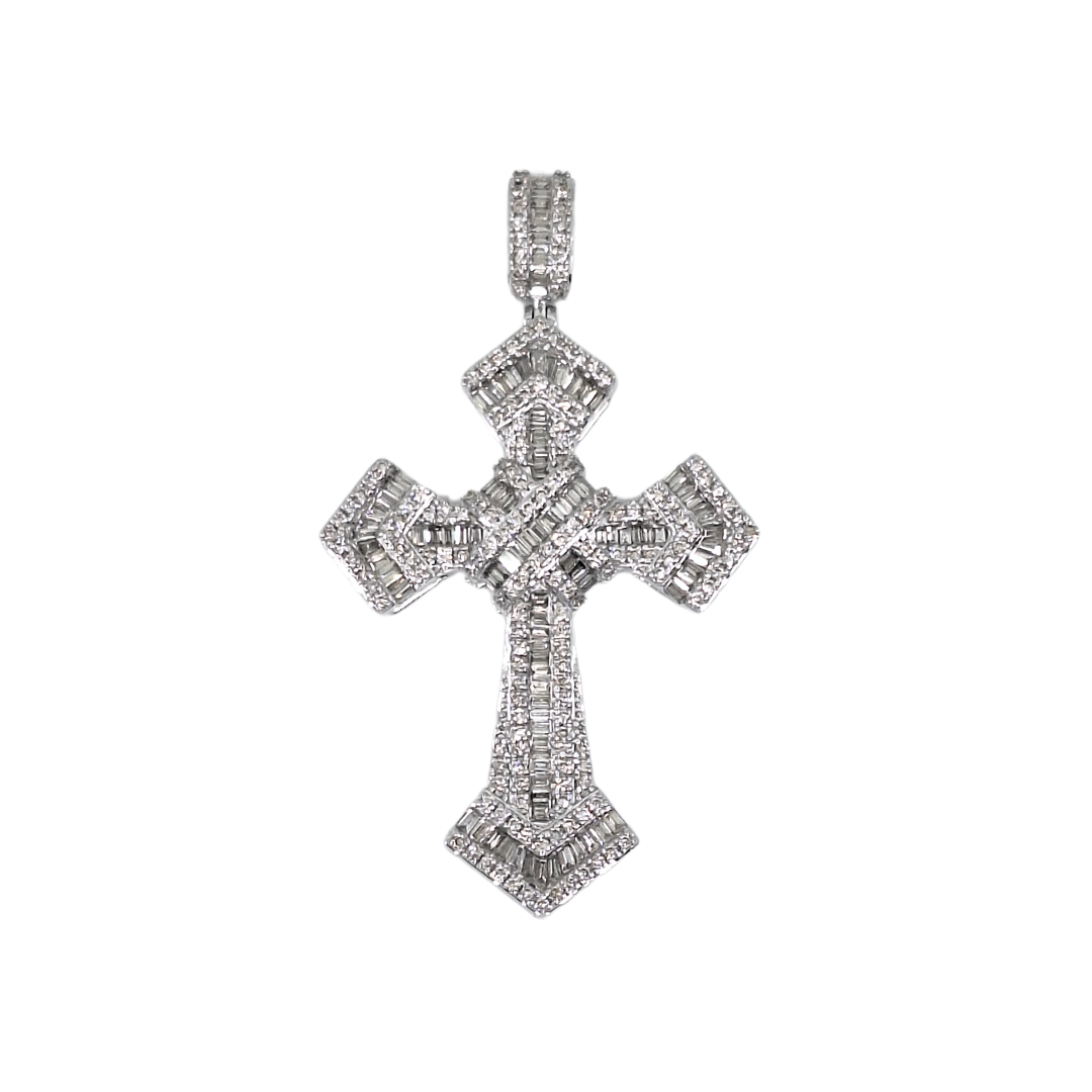 9ct White Gold Diamond Cross