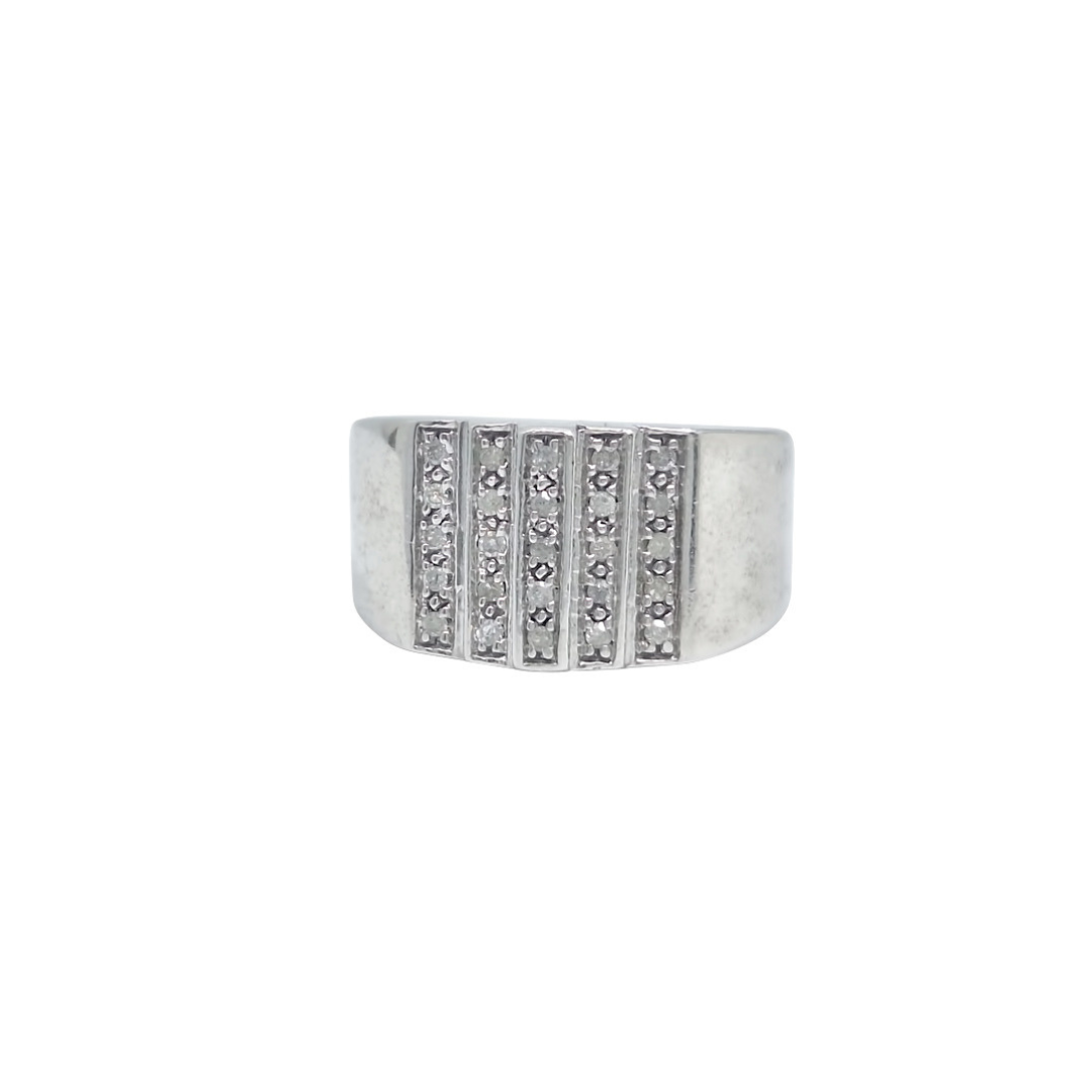 9ct White Gold Signet Style Diamond Ring