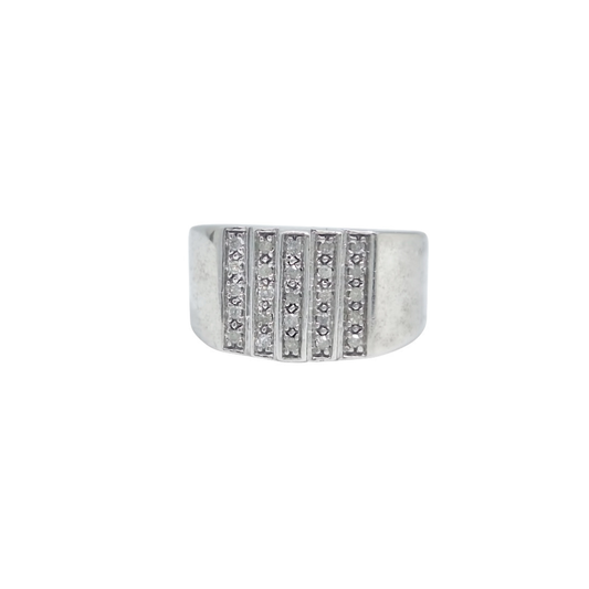 9ct White Gold Signet Style Diamond Ring