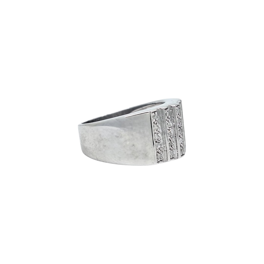 9ct White Gold Signet Style Diamond Ring
